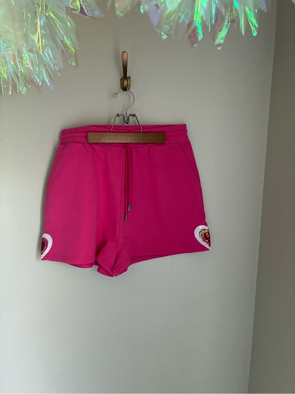 Queen of Sparkles Valentines Heart Sweat Shorts Size Large